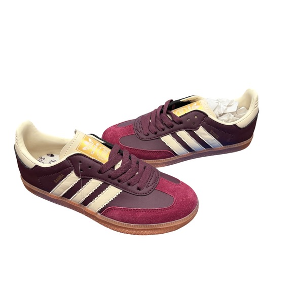 adidas Shoes - Adidas Samba OG W Women Size 7.5 Maroon Crew White Gold Metallic ID0477 Gum Sole